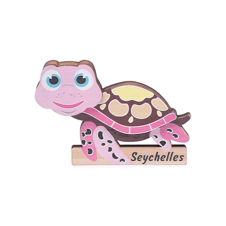 Three- Layers Wooden Seychelles Pink Sea Turtle Magnet