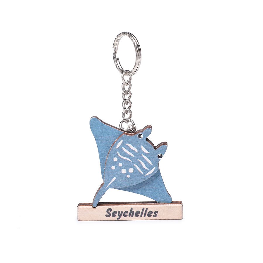 Seychelles Manta Ray Wooden Keychain – Three Layers