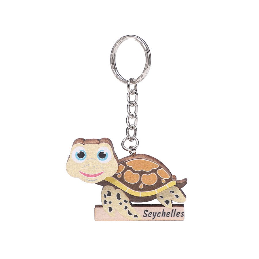 Seychelles Brown Sea Turtle Wooden Keychain – Three Layers