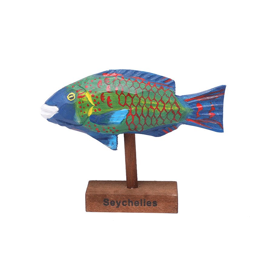 Wooden Carved Parrotfish on Base