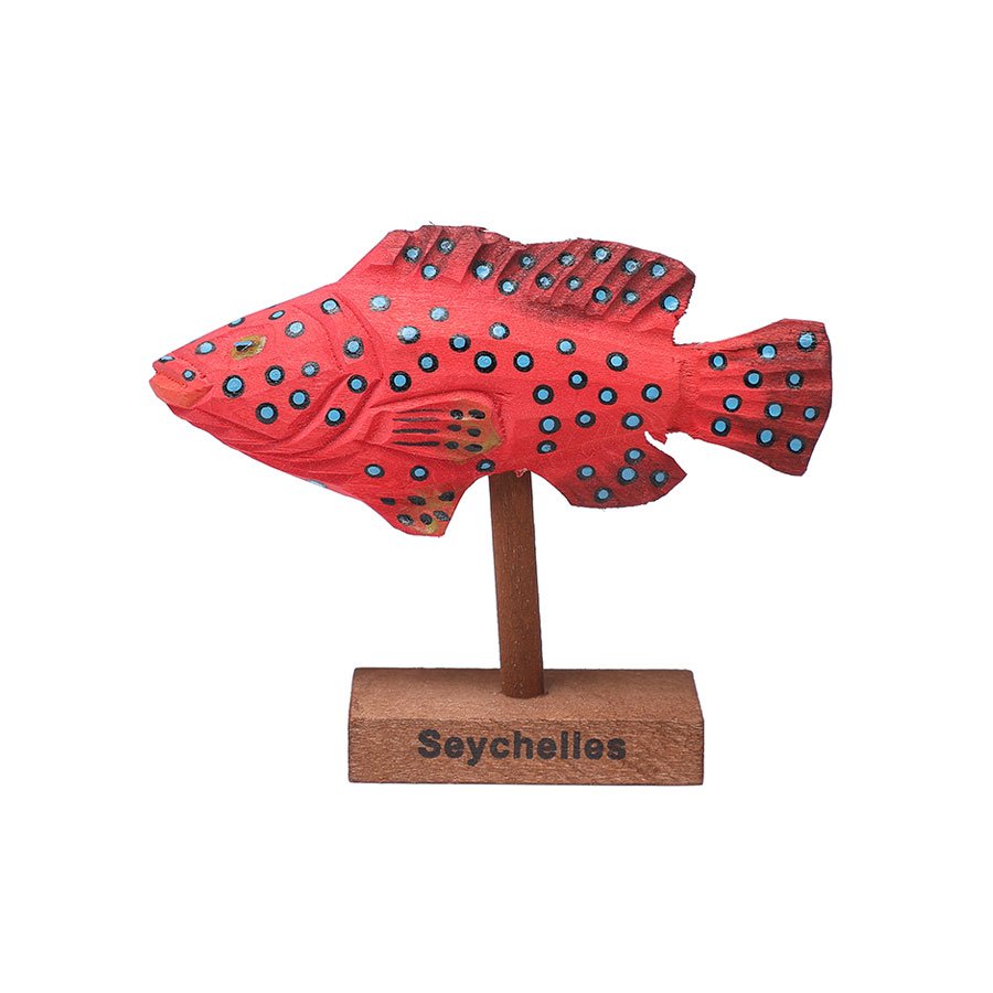 Wooden Carved Grouper Fish on Base