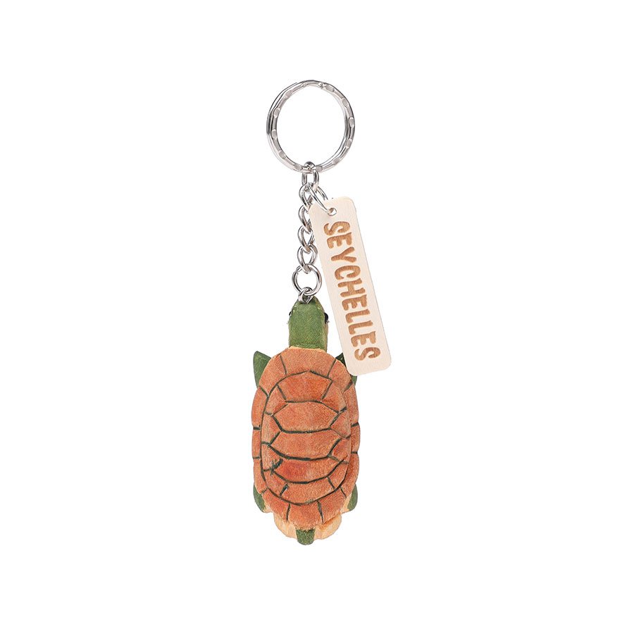 Wooden Carved Seychelles Sea Turtle Keychain