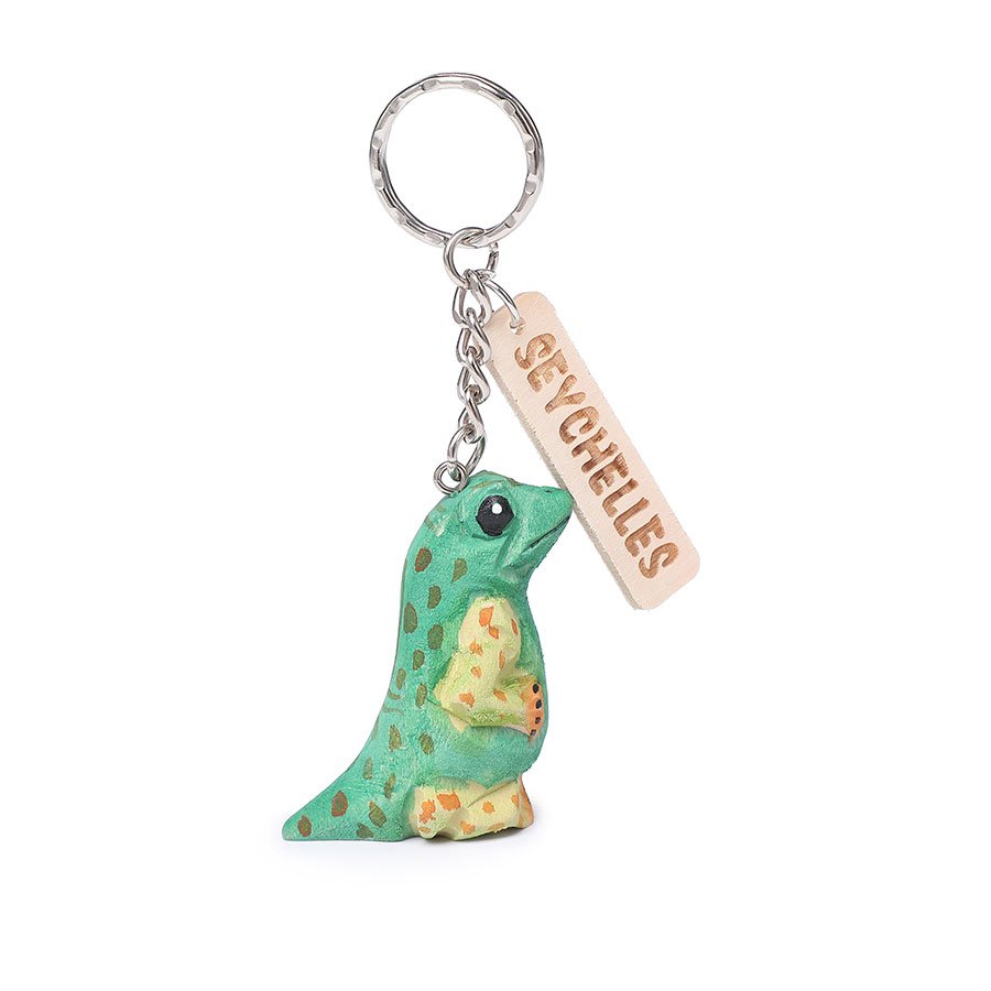 Wooden Carved Seychelles Green Lizard Keychain